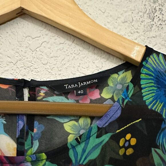 NWOT TARA JARMON Chiffon Pleated Tiered Dress in Multi Floral & Bird Print - Picture 5 of 15